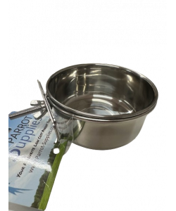 Parrot-Supplies Stainless Steel Coop Cup Feeder/Water Bowl with Clamp Holder Small